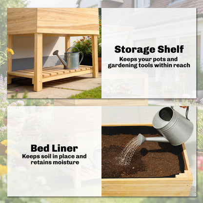 Raised Wooden Planter with Cold Frame – Elevated Garden Bed with Hinged Cover & Storage Shelf, Ergonomic Flower/Vegetable Bed for Garden & Balcony, 31.5 x 17.7 x 42.7 in (80 x 45 x 108.5 cm), Natural Wood