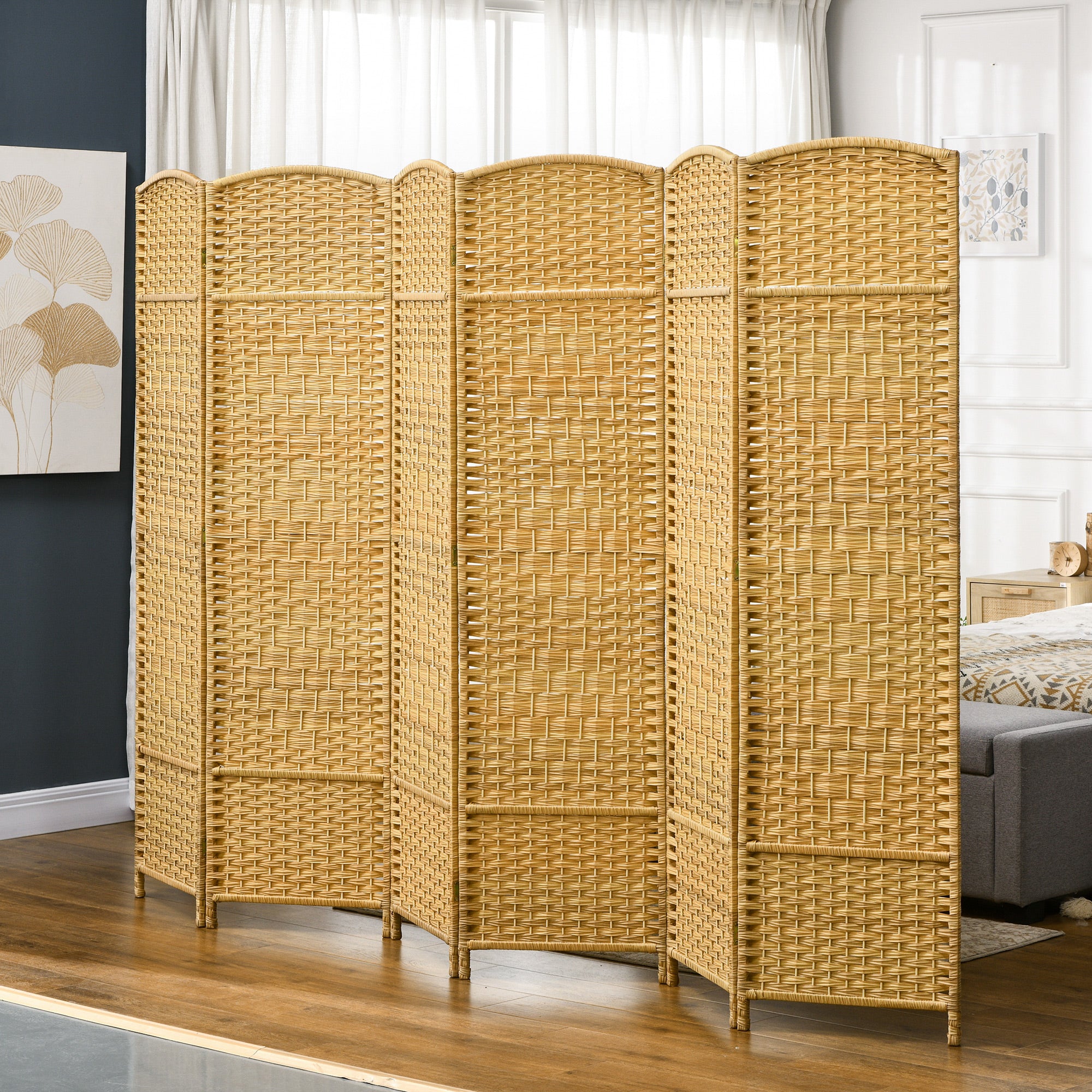 6 Panel Folding Room Divider 270x180 cm Privacy Screen Separator for Office Bedroom Natural Wood