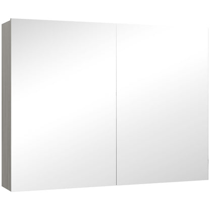 Wall-Mounted Bathroom Mirror Cabinet, 31.5 x 5.9 x 23.6 in, Double Doors with Adjustable Shelves, Grey