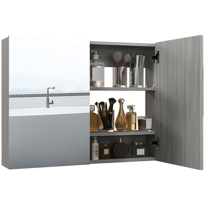 Wall-Mounted Bathroom Mirror Cabinet, 31.5 x 5.9 x 23.6 in, Double Doors with Adjustable Shelves, Grey