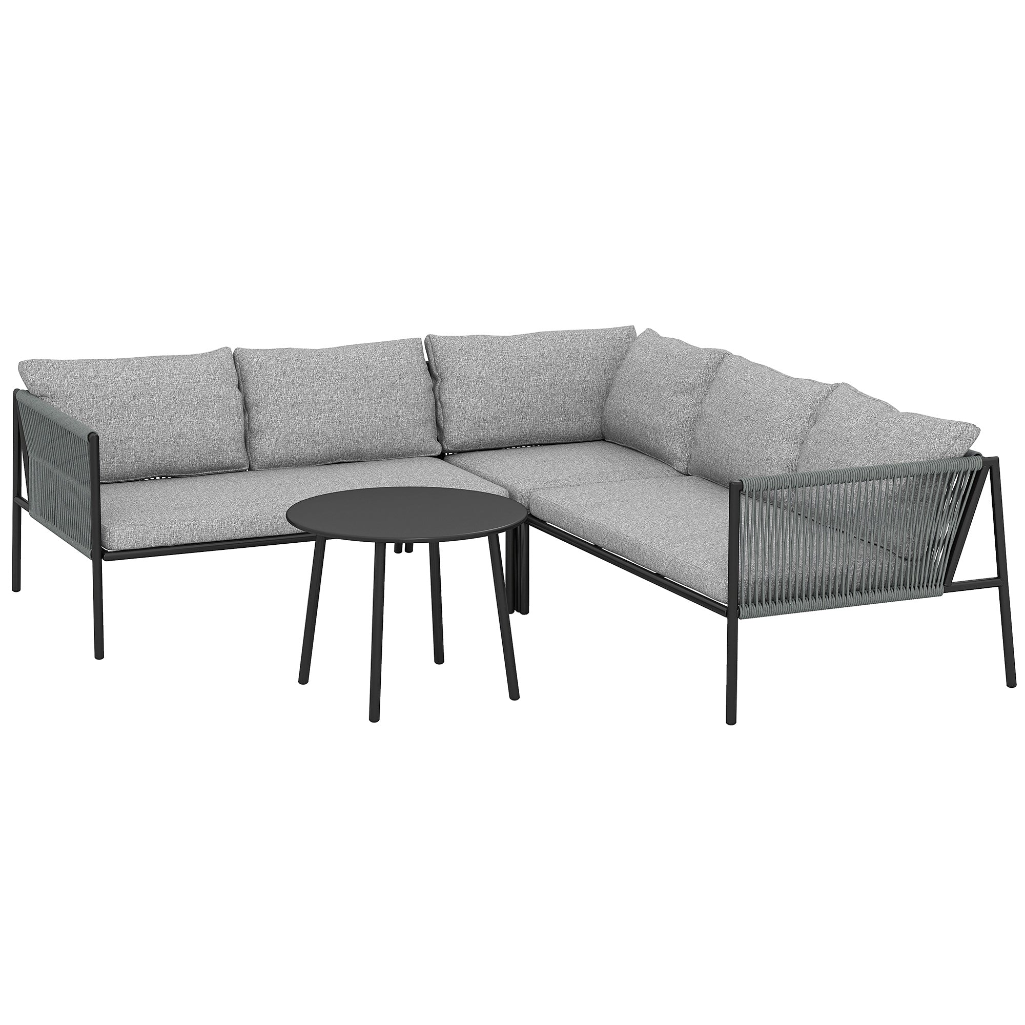 Garden Furniture Set Polyrattan Lounge Set with Corner Sofa Table Cushions Weatherproof Seating Group for 6 Persons Outdoor Balcony Furniture Garden Lounge Terrace Furniture for Garden Balcony Dark Gray