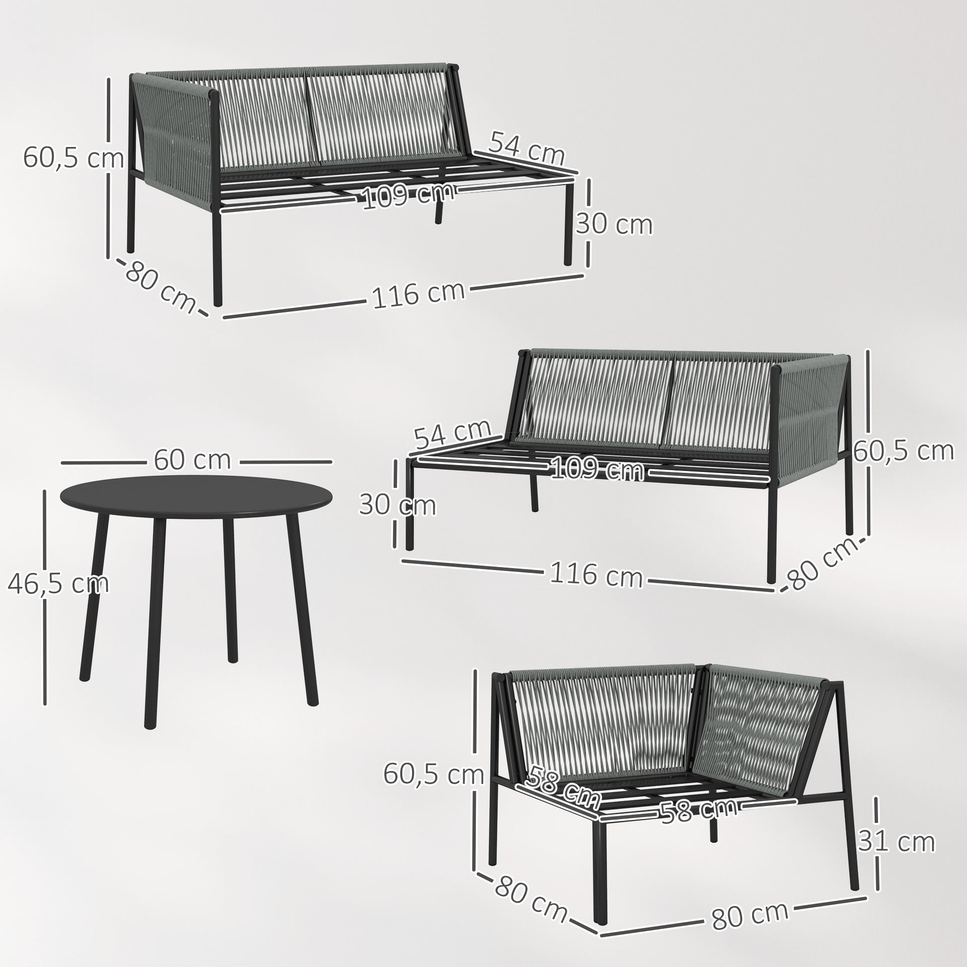 Garden Furniture Set Polyrattan Lounge Set with Corner Sofa Table Cushions Weatherproof Seating Group for 6 Persons Outdoor Balcony Furniture Garden Lounge Terrace Furniture for Garden Balcony Dark Gray