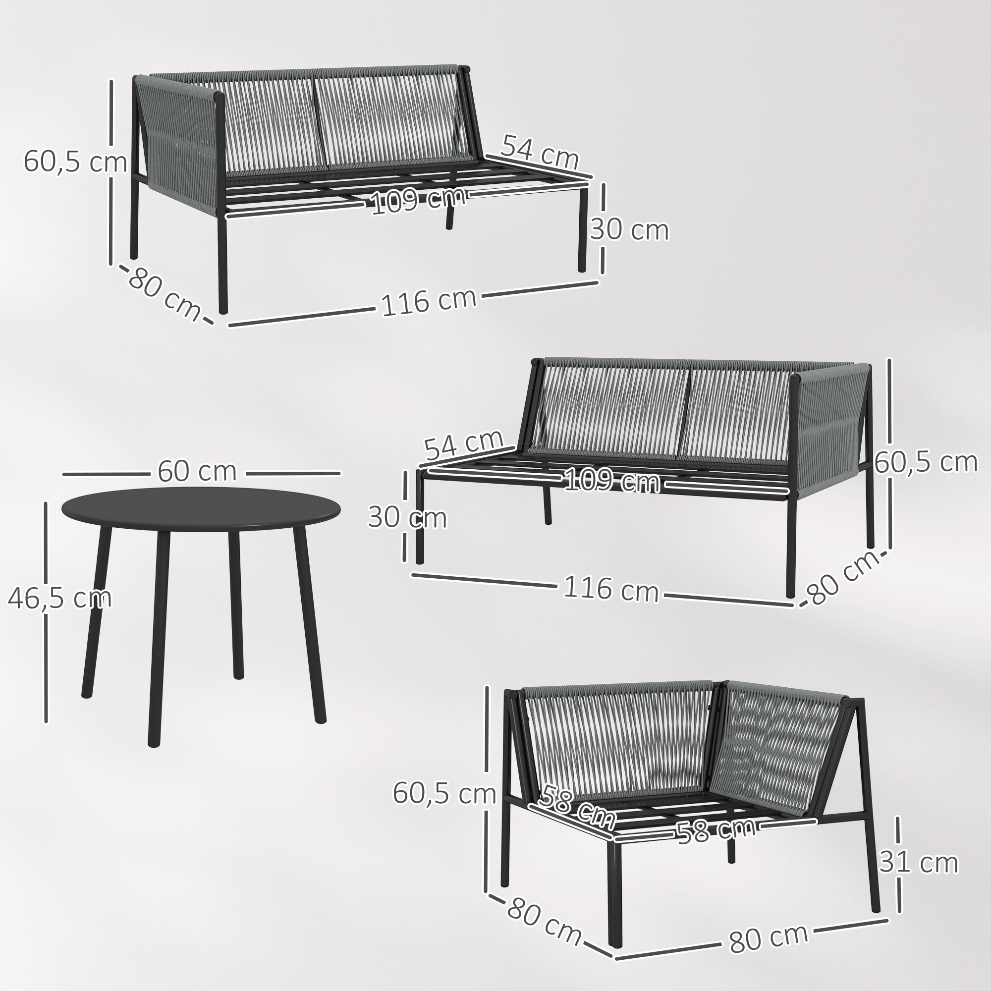 Garden Furniture Set Polyrattan Lounge Set with Corner Sofa Table Cushions Weatherproof Seating Group for 6 Persons Outdoor Balcony Furniture Garden Lounge Terrace Furniture for Garden Balcony Dark Gray