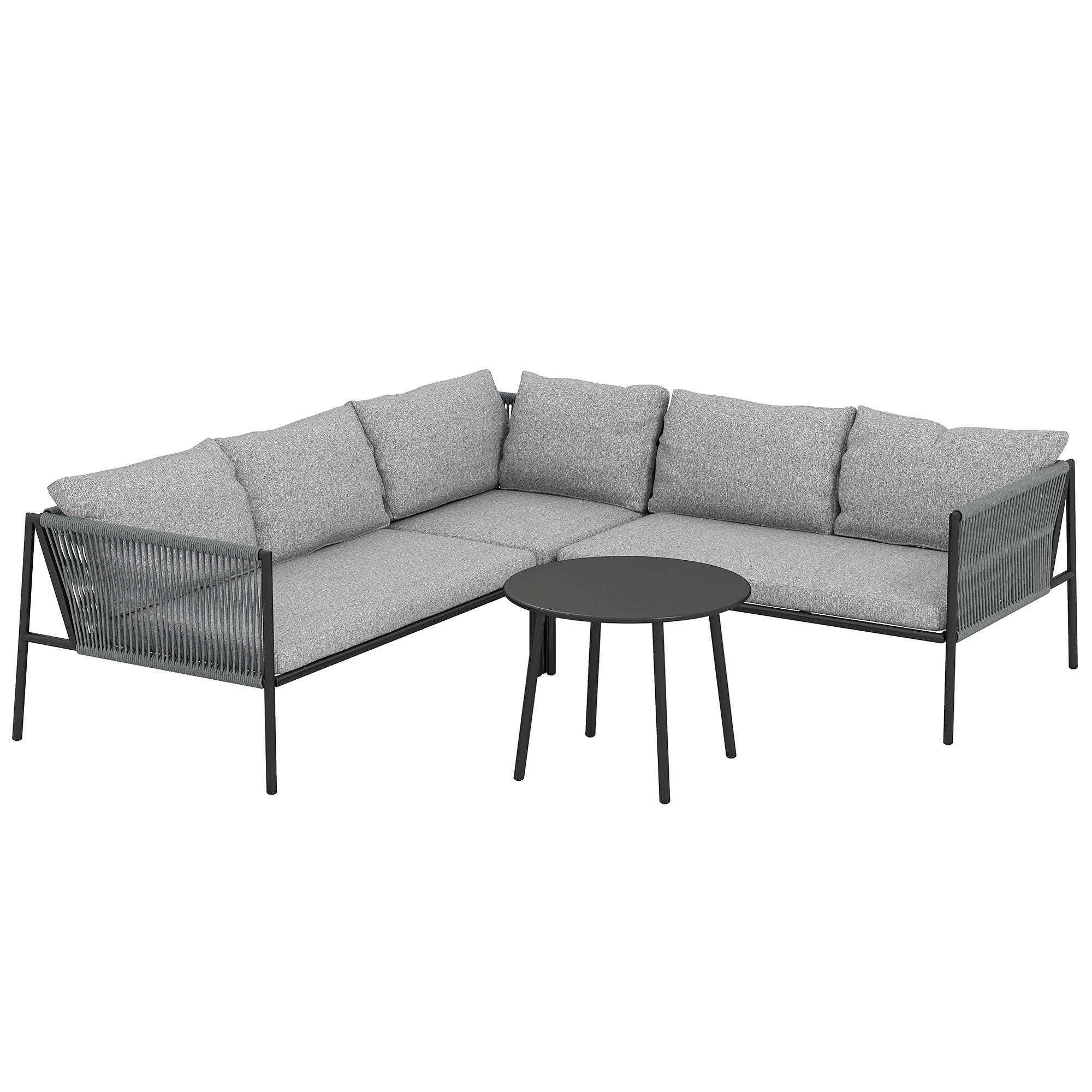 Garden Furniture Set Polyrattan Lounge Set with Corner Sofa Table Cushions Weatherproof Seating Group for 6 Persons Outdoor Balcony Furniture Garden Lounge Terrace Furniture for Garden Balcony Dark Gray