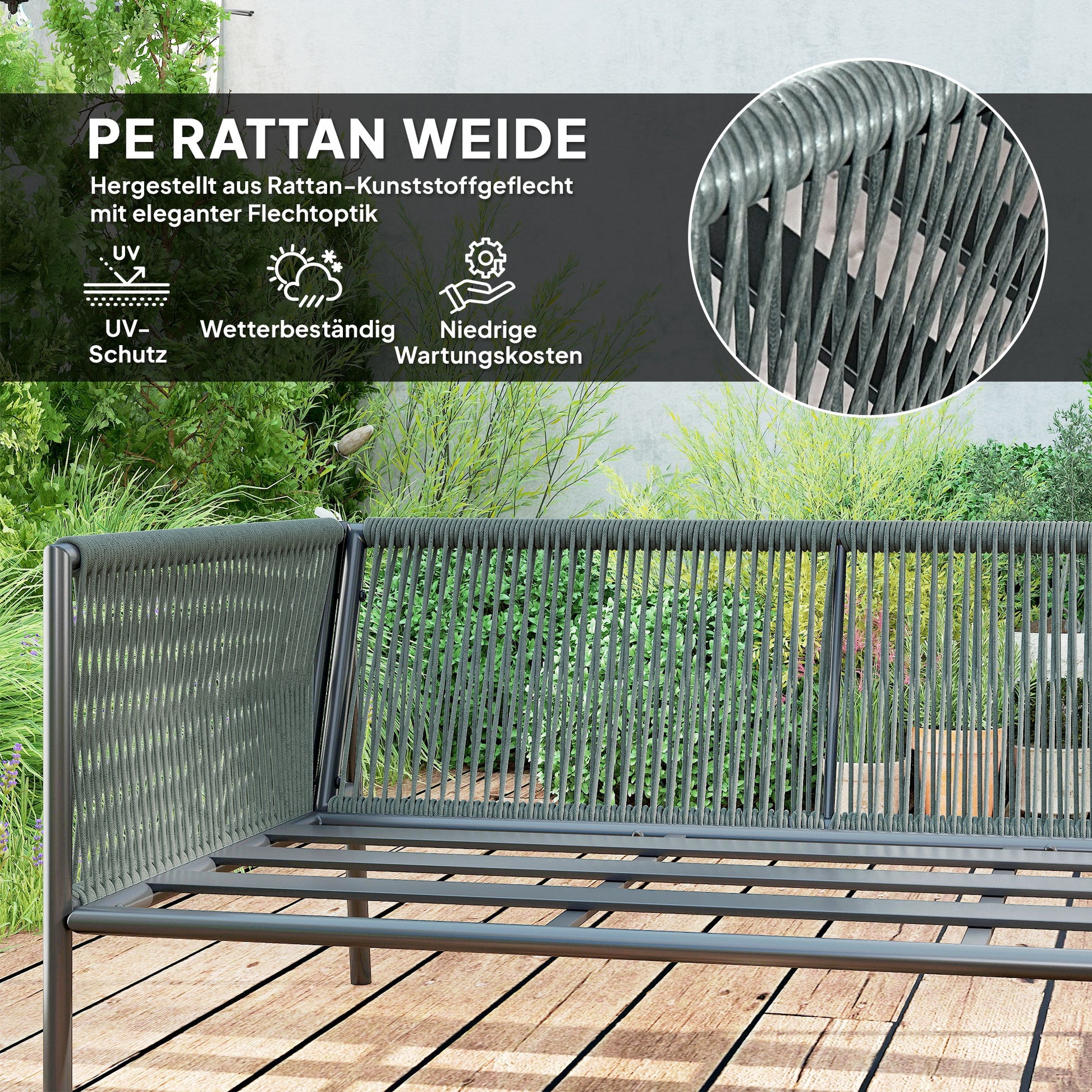 Garden Furniture Set Polyrattan Lounge Set with Corner Sofa Table Cushions Weatherproof Seating Group for 6 Persons Outdoor Balcony Furniture Garden Lounge Terrace Furniture for Garden Balcony Dark Gray