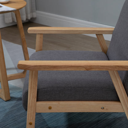 Chair Living Room Lounge Chair Armchair Relax Chair with Solid Wood Legs, Reading Chair with Linen Look, Upholstered Chair for Bedroom Study, Gray