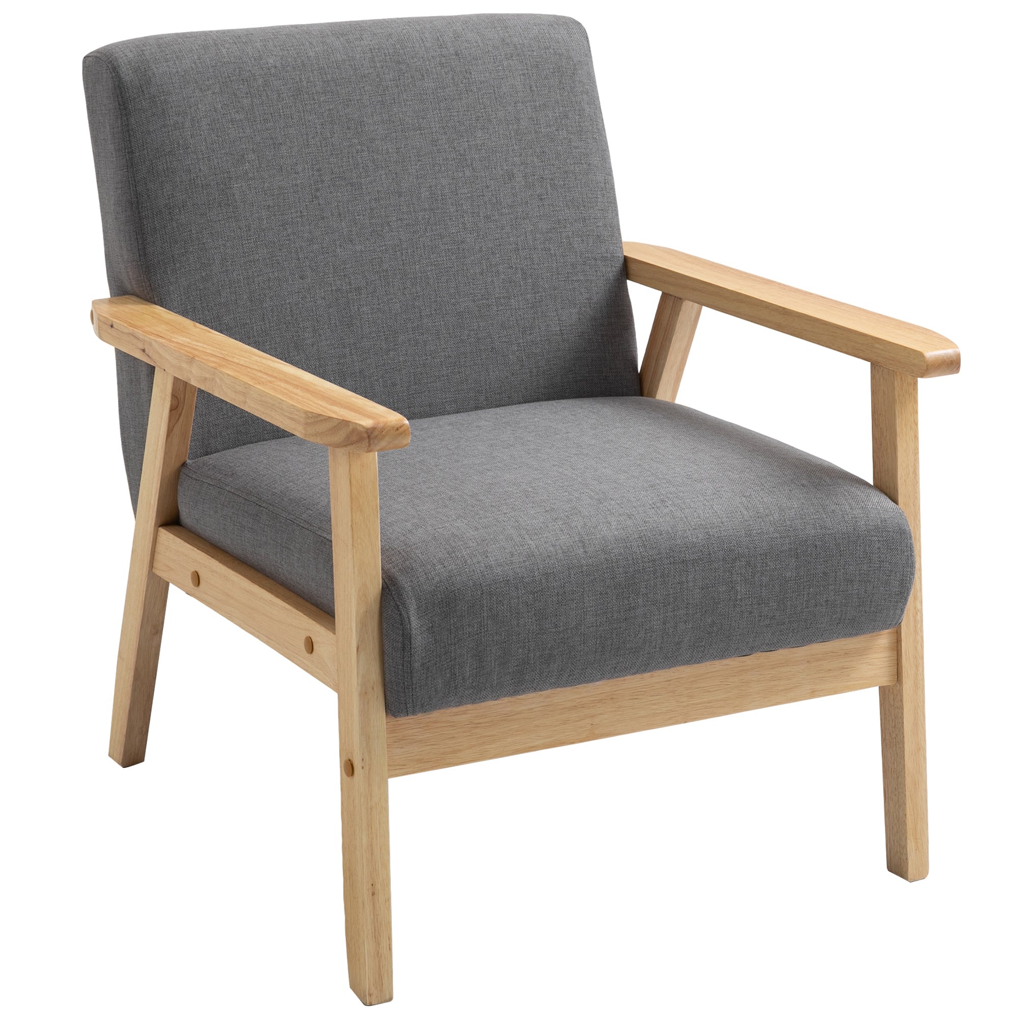 Chair Living Room Lounge Chair Armchair Relax Chair with Solid Wood Legs, Reading Chair with Linen Look, Upholstered Chair for Bedroom Study, Gray