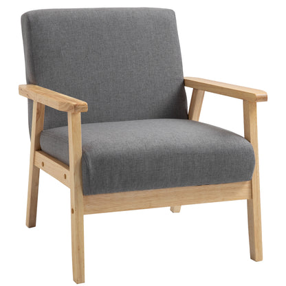 Chair Living Room Lounge Chair Armchair Relax Chair with Solid Wood Legs, Reading Chair with Linen Look, Upholstered Chair for Bedroom Study, Gray