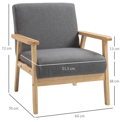 Chair Living Room Lounge Chair Armchair Relax Chair with Solid Wood Legs, Reading Chair with Linen Look, Upholstered Chair for Bedroom Study, Gray