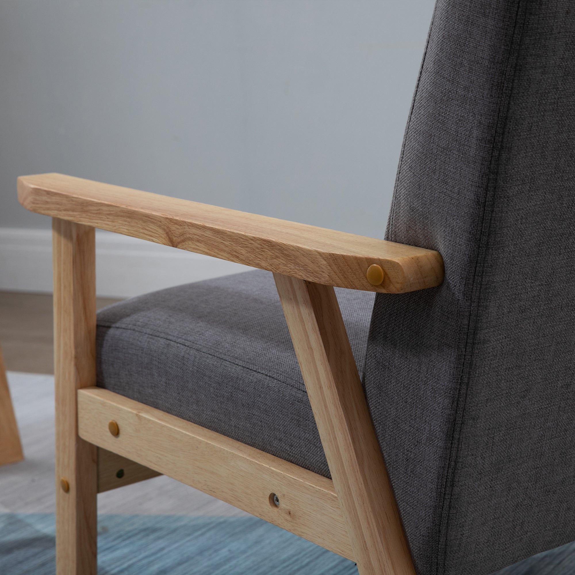 Chair Living Room Lounge Chair Armchair Relax Chair with Solid Wood Legs, Reading Chair with Linen Look, Upholstered Chair for Bedroom Study, Gray