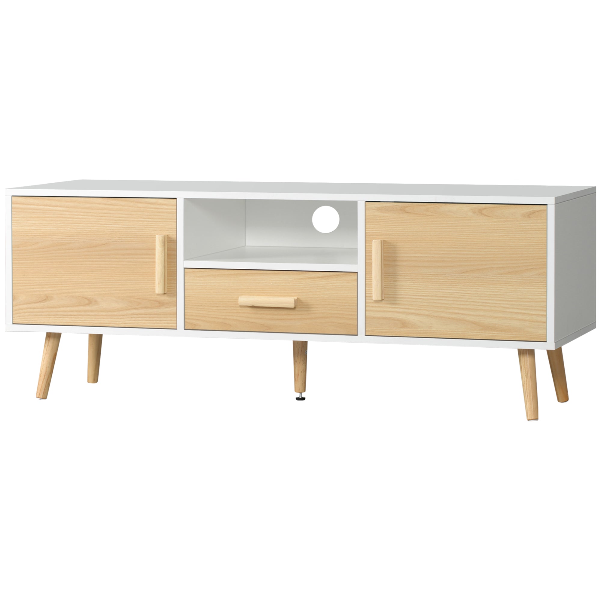 TV stand TV bench TV stand for up to 46 inch TV Scandinavian style with 1 drawer, 2 cupboards, 1 niche, 1 cable management - 120 x 37 x 45.5 cm