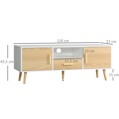 TV stand TV bench TV stand for up to 46 inch TV Scandinavian style with 1 drawer, 2 cupboards, 1 niche, 1 cable management - 120 x 37 x 45.5 cm