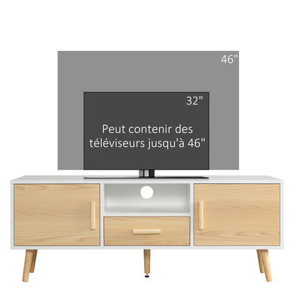 TV stand TV bench TV stand for up to 46 inch TV Scandinavian style with 1 drawer, 2 cupboards, 1 niche, 1 cable management - 120 x 37 x 45.5 cm