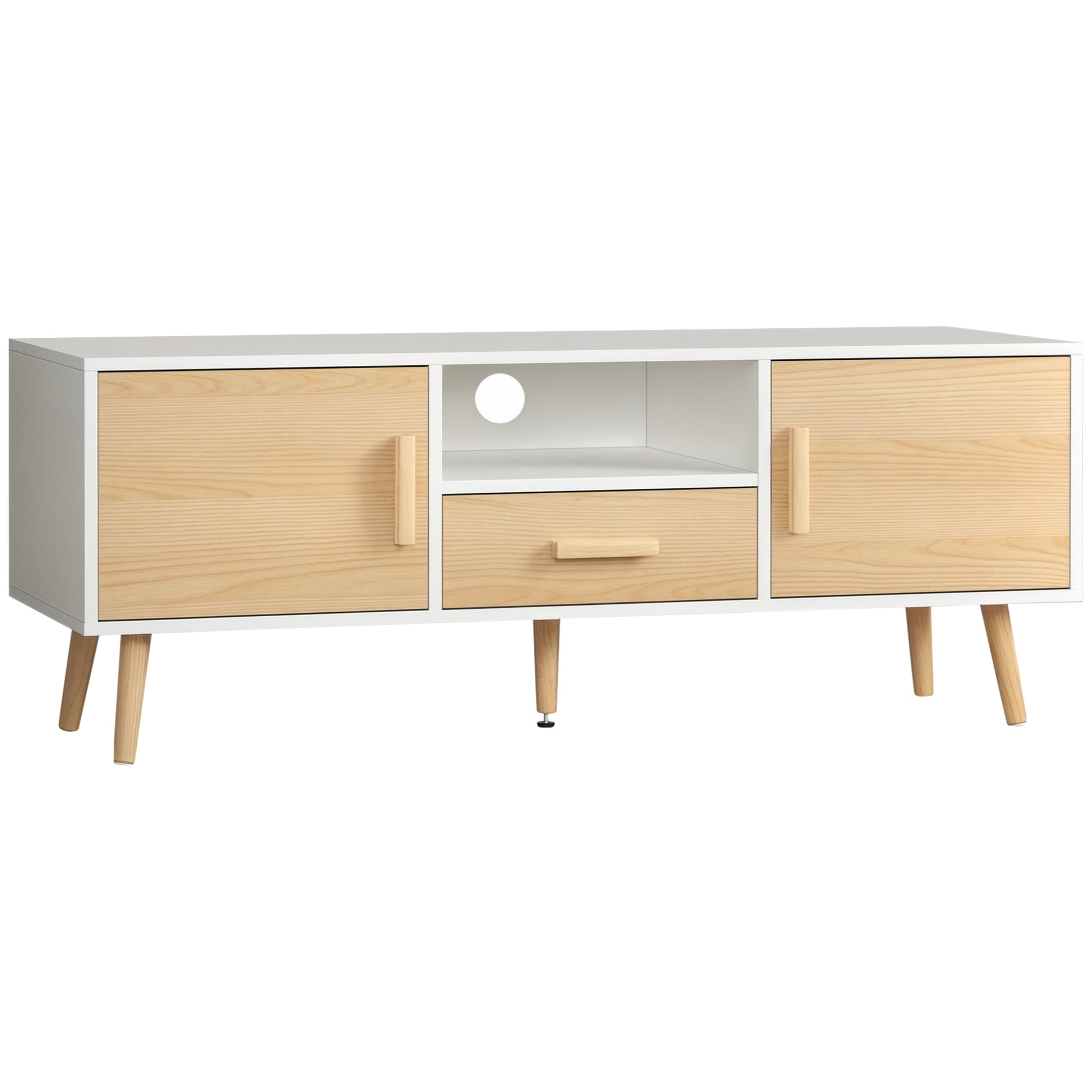 TV stand TV bench TV stand for up to 46 inch TV Scandinavian style with 1 drawer, 2 cupboards, 1 niche, 1 cable management - 120 x 37 x 45.5 cm