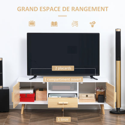 TV stand TV bench TV stand for up to 46 inch TV Scandinavian style with 1 drawer, 2 cupboards, 1 niche, 1 cable management - 120 x 37 x 45.5 cm