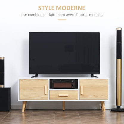 TV stand TV bench TV stand for up to 46 inch TV Scandinavian style with 1 drawer, 2 cupboards, 1 niche, 1 cable management - 120 x 37 x 45.5 cm