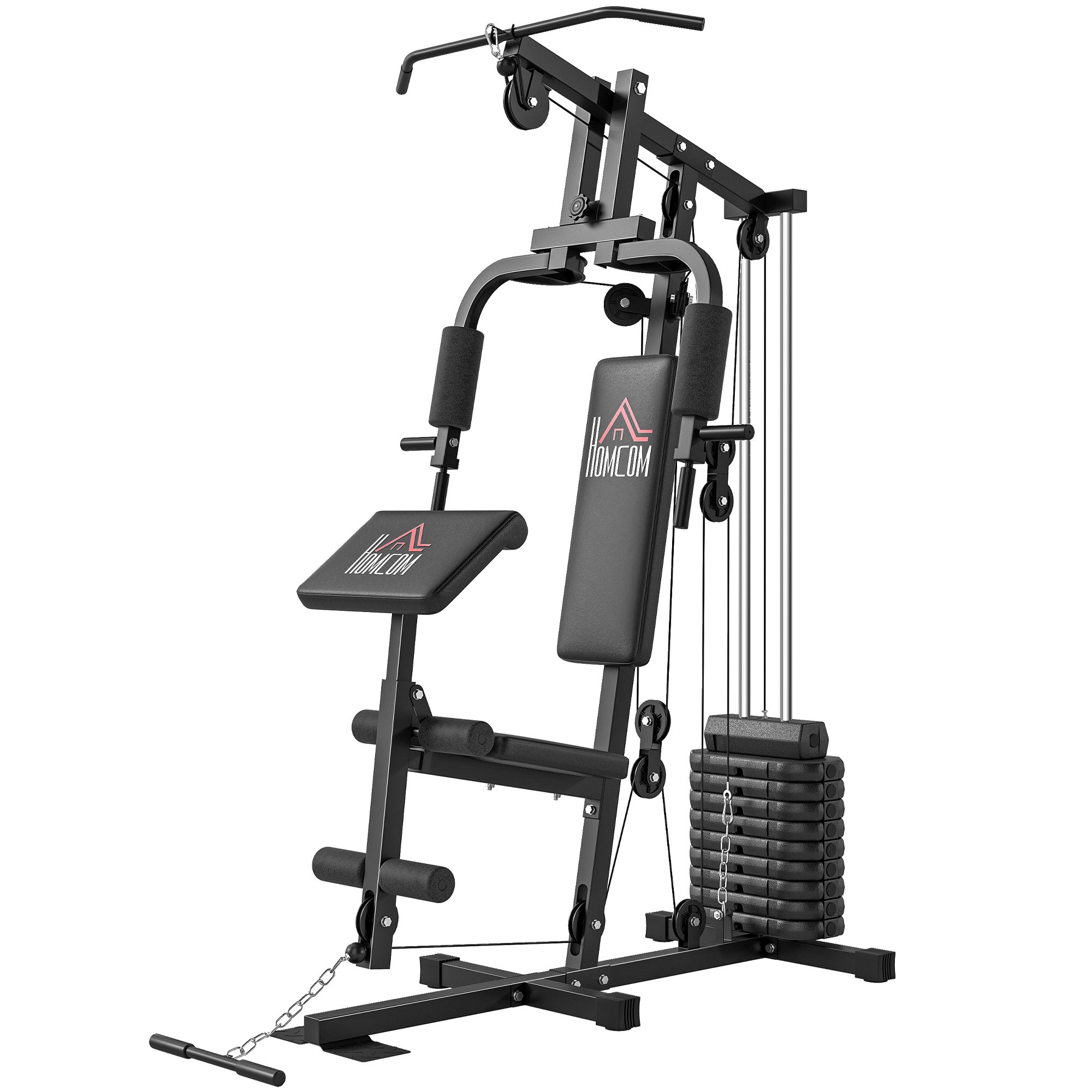 Multi-Station Muscle Building Machine with 45 kg Weight Plates Max Load 100 kg for Fitness Training at Home Gym Black