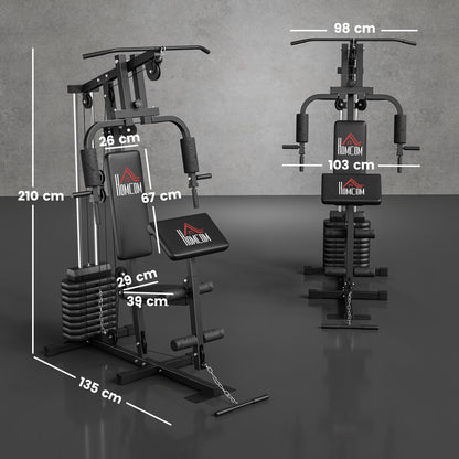 Multi-Station Muscle Building Machine with 45 kg Weight Plates Max Load 100 kg for Fitness Training at Home Gym Black