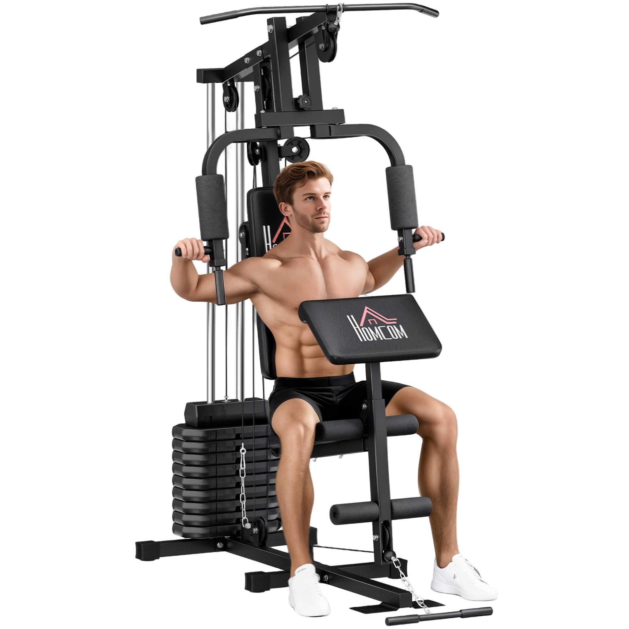 Multi-Station Muscle Building Machine with 45 kg Weight Plates Max Load 100 kg for Fitness Training at Home Gym Black