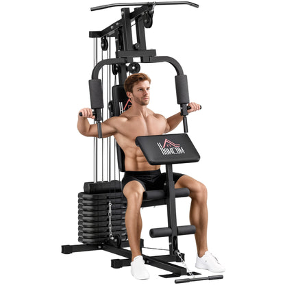 Multi-Station Muscle Building Machine with 45 kg Weight Plates Max Load 100 kg for Fitness Training at Home Gym Black