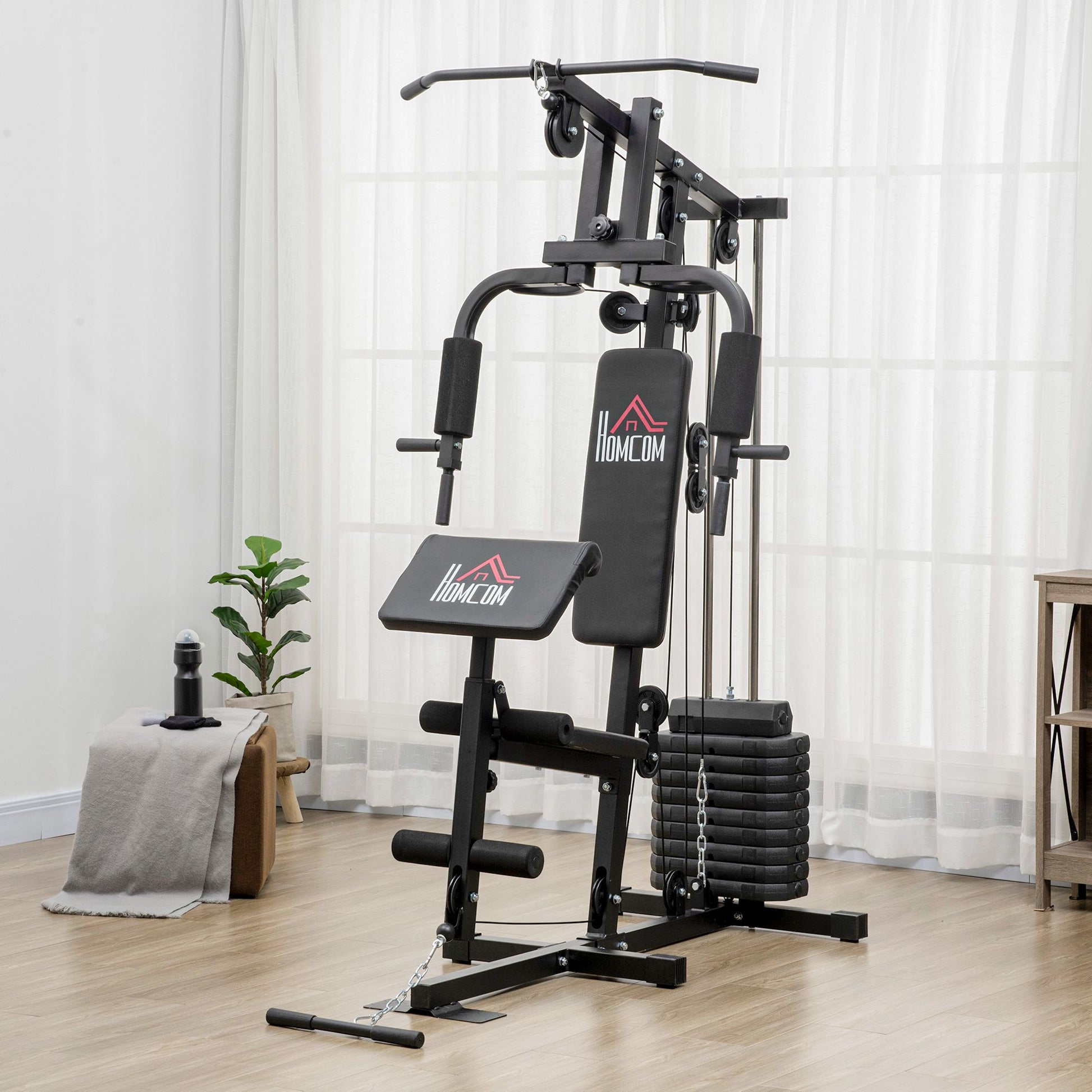Multi-Station Muscle Building Machine with 45 kg Weight Plates Max Load 100 kg for Fitness Training at Home Gym Black