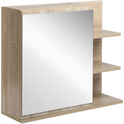 Bathroom Cabinet with Mirror Bathroom Mirror Cabinet with 3 Open Shelves and 1 Interior Shelf Modern Style 60x18x50 cm Natural