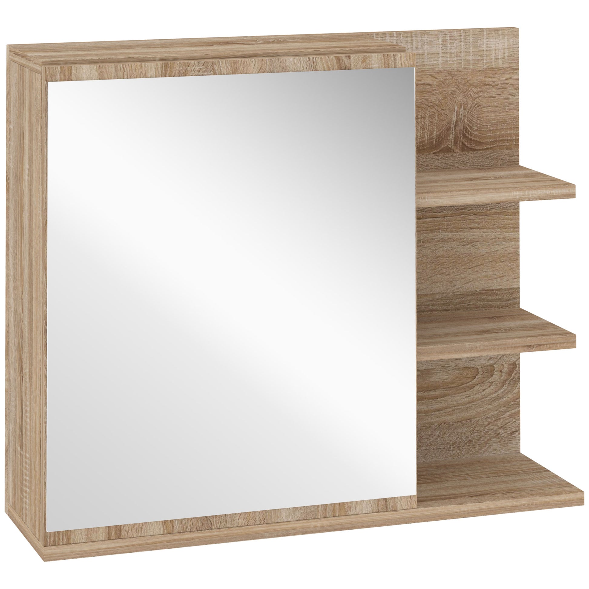 Bathroom Cabinet with Mirror Bathroom Mirror Cabinet with 3 Open Shelves and 1 Interior Shelf Modern Style 60x18x50 cm Natural