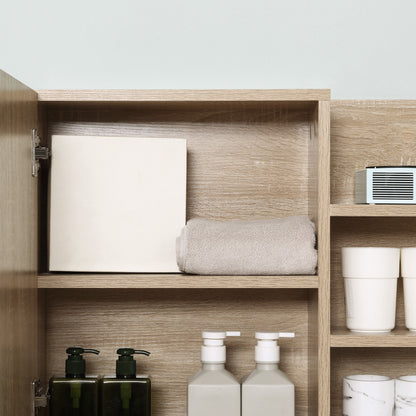 Bathroom Cabinet with Mirror Bathroom Mirror Cabinet with 3 Open Shelves and 1 Interior Shelf Modern Style 60x18x50 cm Natural