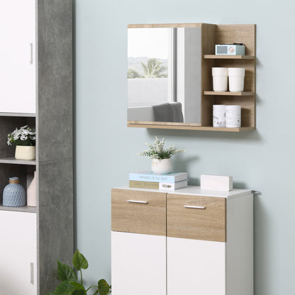 Bathroom Cabinet with Mirror Bathroom Mirror Cabinet with 3 Open Shelves and 1 Interior Shelf Modern Style 60x18x50 cm Natural