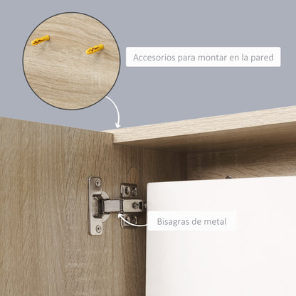 Bathroom Cabinet with Mirror Bathroom Mirror Cabinet with 3 Open Shelves and 1 Interior Shelf Modern Style 60x18x50 cm Natural