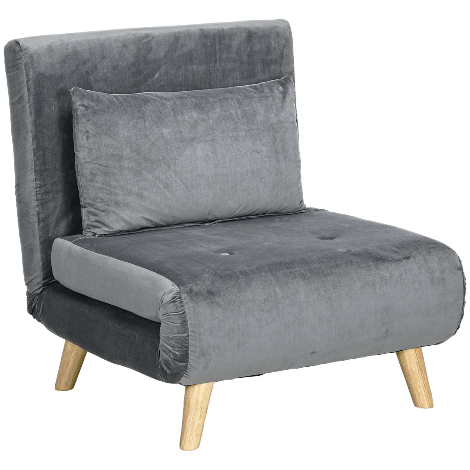 3-in-1 sleeper chair, sofa bed with sleeping function, lumbar pillow, foldable recliner with adjustable backrest, chaise lounge in velvet look, for living room, Gray