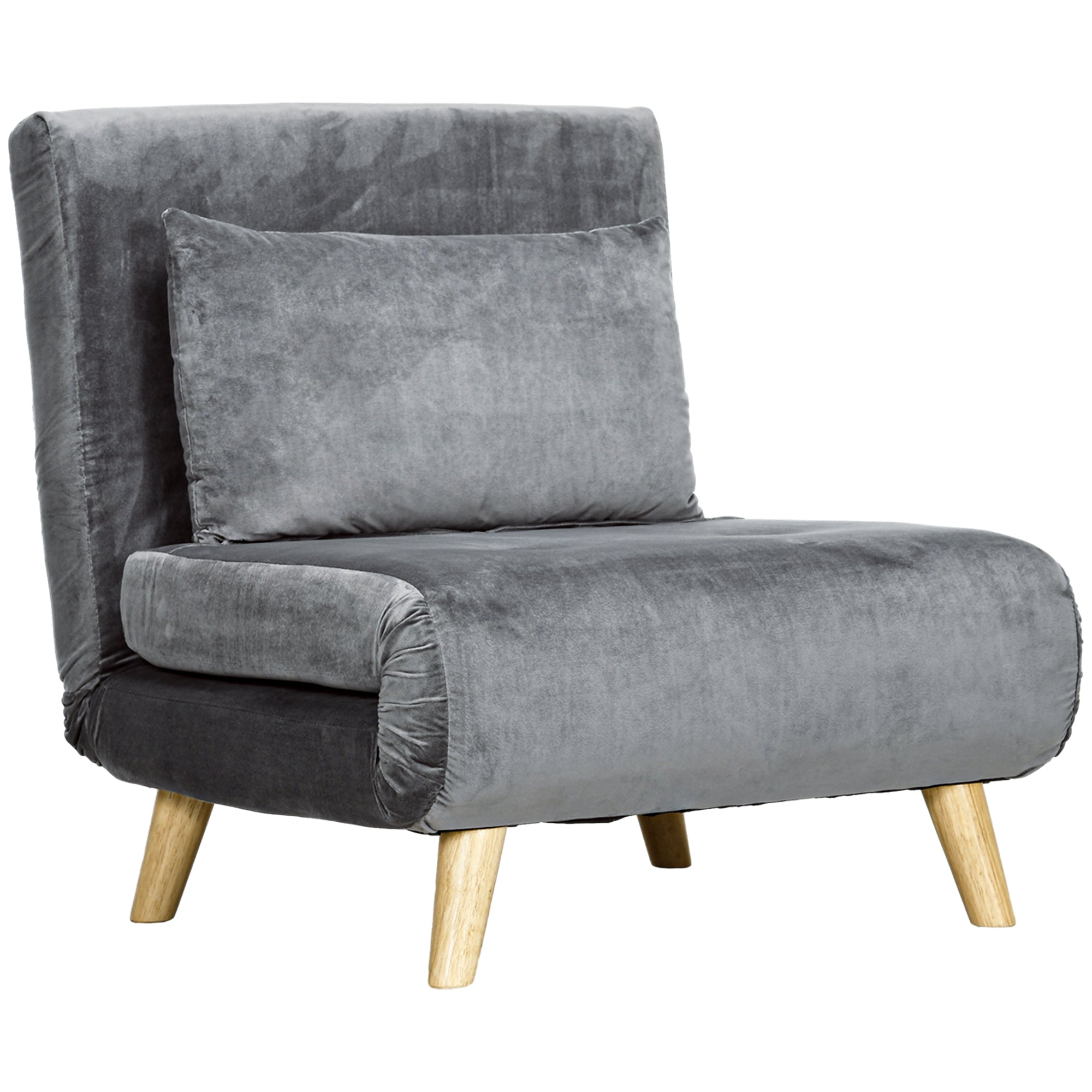 3-in-1 sleeper chair, sofa bed with sleeping function, lumbar pillow, foldable recliner with adjustable backrest, chaise lounge in velvet look, for living room, Gray