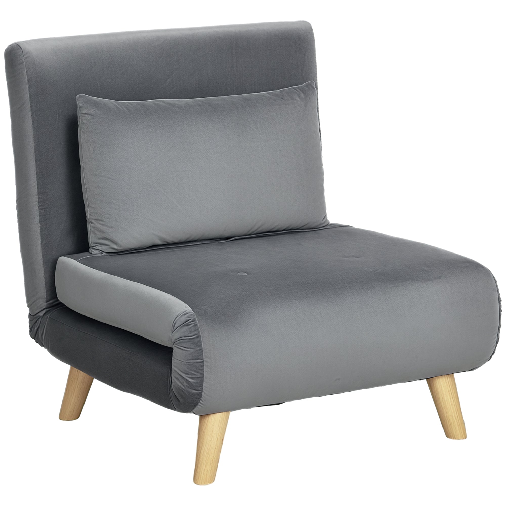 3-in-1 sleeper chair, sofa bed with sleeping function, lumbar pillow, foldable recliner with adjustable backrest, chaise lounge in velvet look, for living room, Gray