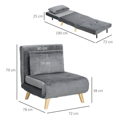 3-in-1 sleeper chair, sofa bed with sleeping function, lumbar pillow, foldable recliner with adjustable backrest, chaise lounge in velvet look, for living room, Gray