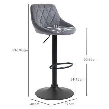 Set of 2 Bar Stools with Adjustable Height, Metal Base and Faux Leather Seat, Modern Swivel Barstools with Backrest and Footrest 46x48x83-104cm, Grey and Black
