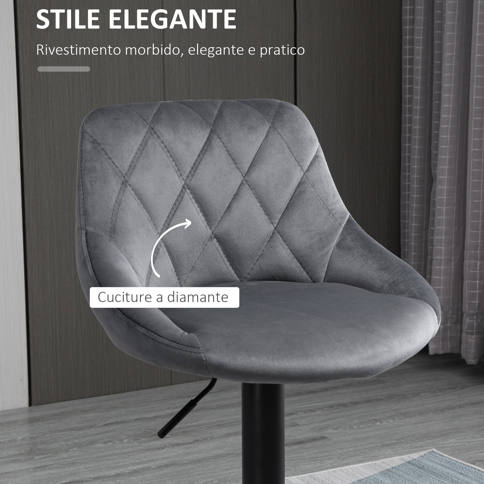 Set of 2 Bar Stools with Adjustable Height, Metal Base and Faux Leather Seat, Modern Swivel Barstools with Backrest and Footrest 46x48x83-104cm, Grey and Black