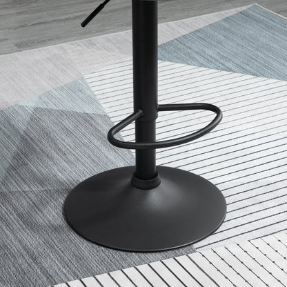 Set of 2 Bar Stools with Adjustable Height, Metal Base and Faux Leather Seat, Modern Swivel Barstools with Backrest and Footrest 46x48x83-104cm, Grey and Black