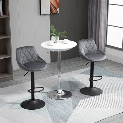 Set of 2 Bar Stools with Adjustable Height, Metal Base and Faux Leather Seat, Modern Swivel Barstools with Backrest and Footrest 46x48x83-104cm, Grey and Black