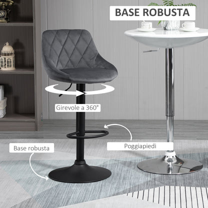 Set of 2 Bar Stools with Adjustable Height, Metal Base and Faux Leather Seat, Modern Swivel Barstools with Backrest and Footrest 46x48x83-104cm, Grey and Black