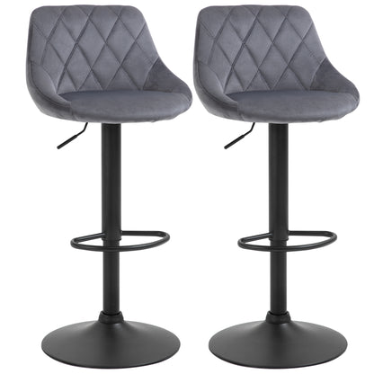 Set of 2 Bar Stools with Adjustable Height, Metal Base and Faux Leather Seat, Modern Swivel Barstools with Backrest and Footrest 46x48x83-104cm, Grey and Black