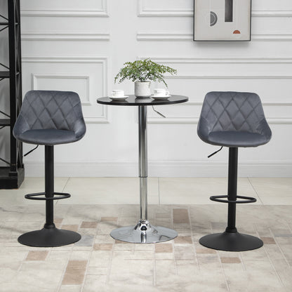 Set of 2 Bar Stools with Adjustable Height, Metal Base and Faux Leather Seat, Modern Swivel Barstools with Backrest and Footrest 46x48x83-104cm, Grey and Black