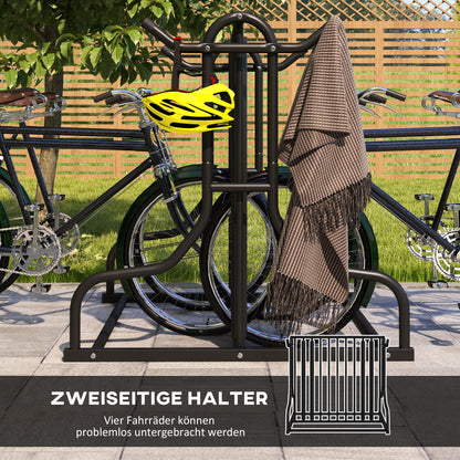 Bike Stand Multi-Stand Bike Rack Weatherproof Floor Stand for up to 4 Bikes, Double-Sided, Steel 90 x 80 x 80 cm, Black