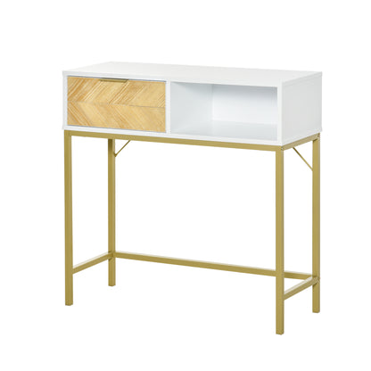 Entryway Console Table Modern Style with Drawer and Open Shelf for Hallway 31.5x11.8x31.7 inches White and Gold