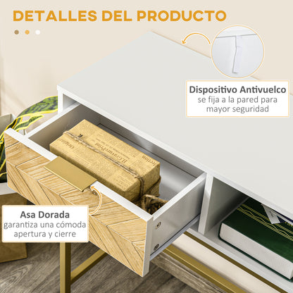 Entryway Console Table Modern Style with Drawer and Open Shelf for Hallway 31.5x11.8x31.7 inches White and Gold