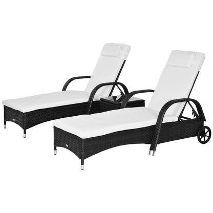 Sun Lounger Garden Lounger Table 3-Piece Set Garden Furniture, Poly Rattan+Metal Black+Cream White