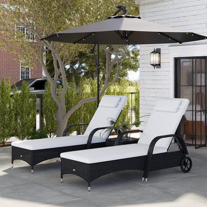 Sun Lounger Garden Lounger Table 3-Piece Set Garden Furniture, Poly Rattan+Metal Black+Cream White