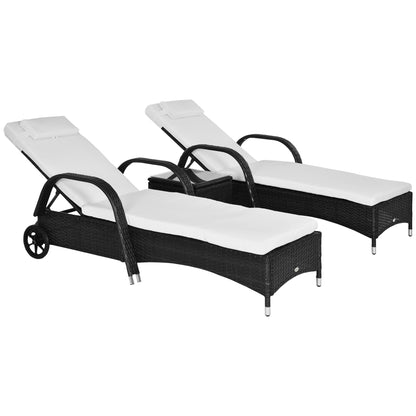 Sun Lounger Garden Lounger Table 3-Piece Set Garden Furniture, Poly Rattan+Metal Black+Cream White