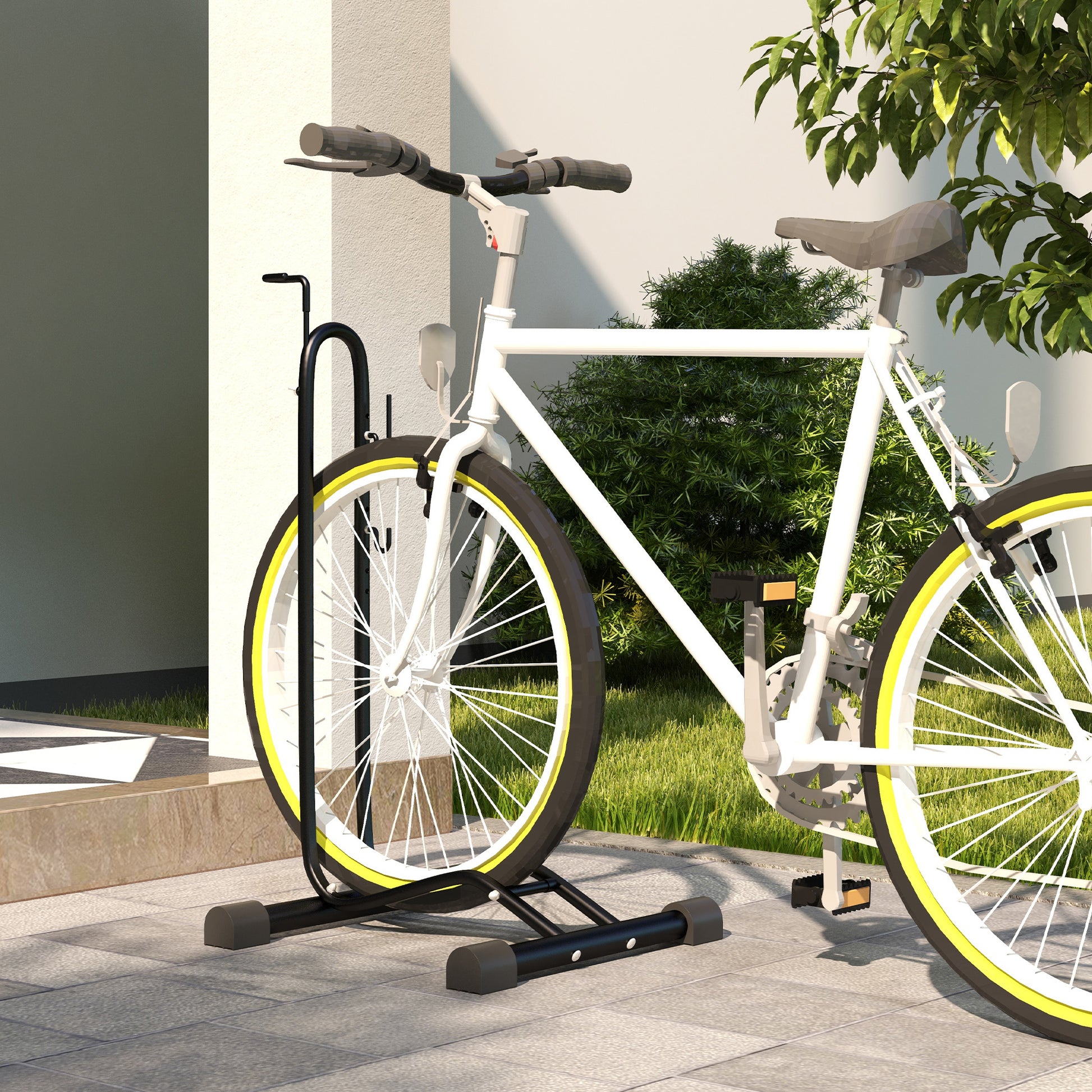 SPORTNOW Bike Rack Vertical and Horizontal Bike Stand Display Stand Weatherproof for 6"-27.5" and 700c Bikes Floor Mount 45 x 44 x 118 cm, Metal Black