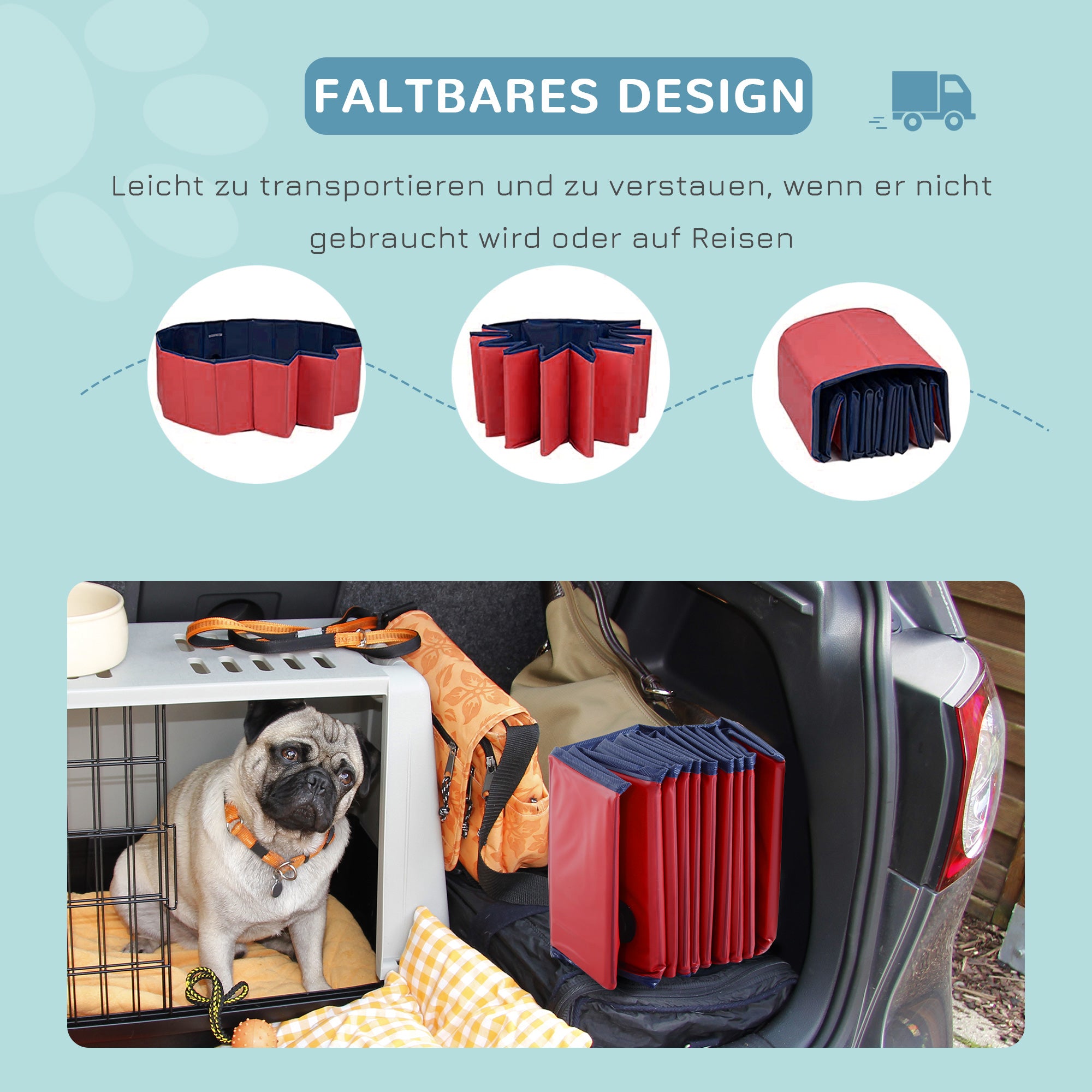 Foldable Dog Bath Tub Dog Pool Splash Pool Swimming Pool Water Basin for Dogs and Cats Plastic+Wood Red Ø100 x H30 cm