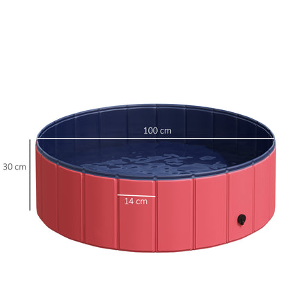 Foldable Dog Bath Tub Dog Pool Splash Pool Swimming Pool Water Basin for Dogs and Cats Plastic+Wood Red Ø100 x H30 cm